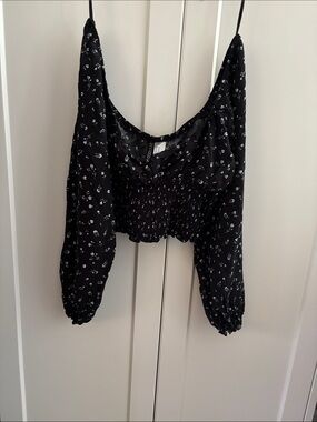 Divided Black Floral Smocked Crop Top